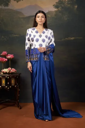 Hand Embroidered Coat with Pre-Draped Saree
