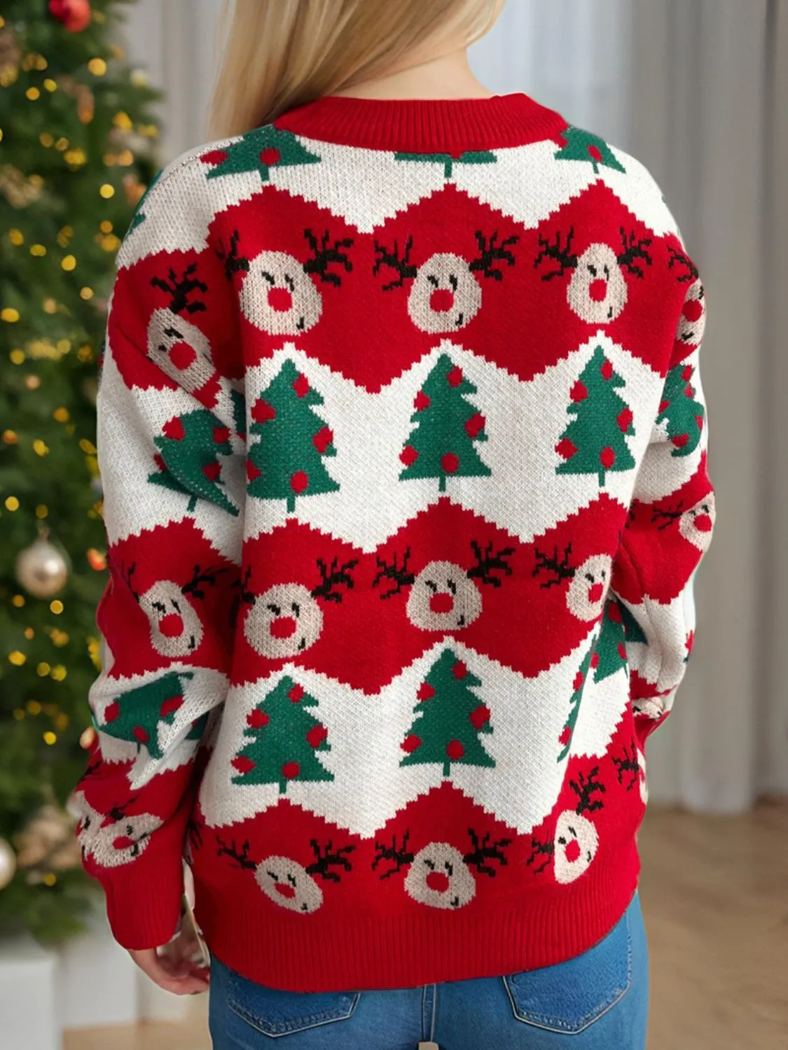 Hazel Blues® |  Christmas Element Round Neck Long Sleeve Sweater