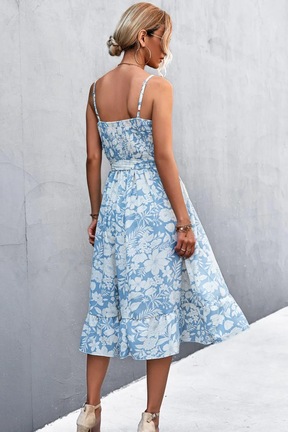 Hazel Blues® | Floral Frill Trim Scoop Neck Spaghetti Strap Dress