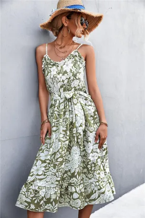 Hazel Blues® | Floral Frill Trim Scoop Neck Spaghetti Strap Dress