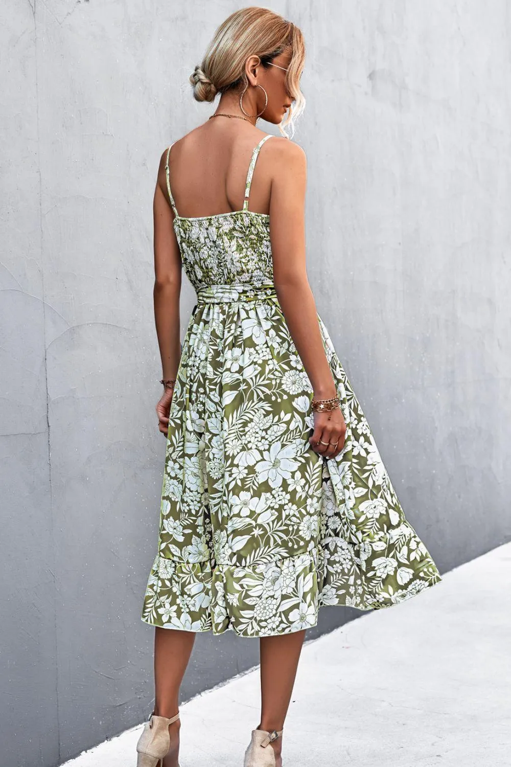 Hazel Blues® | Floral Frill Trim Scoop Neck Spaghetti Strap Dress