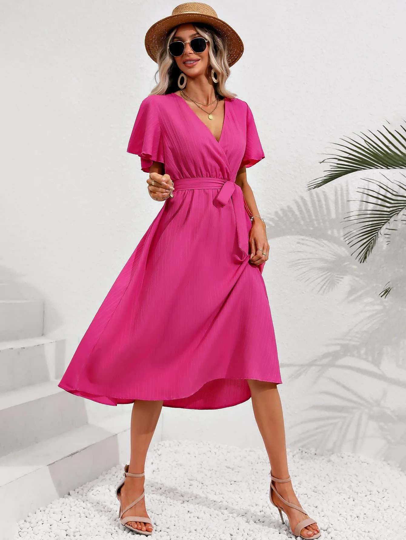 Hazel Blues® |  Surplice Neck Tie Belt Midi Dress