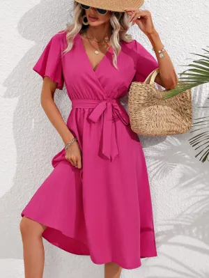 Hazel Blues® |  Surplice Neck Tie Belt Midi Dress