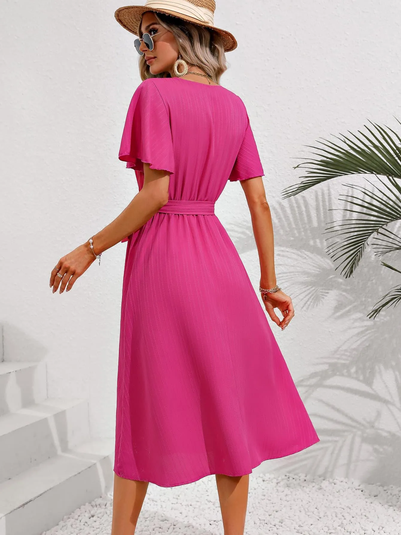 Hazel Blues® |  Surplice Neck Tie Belt Midi Dress