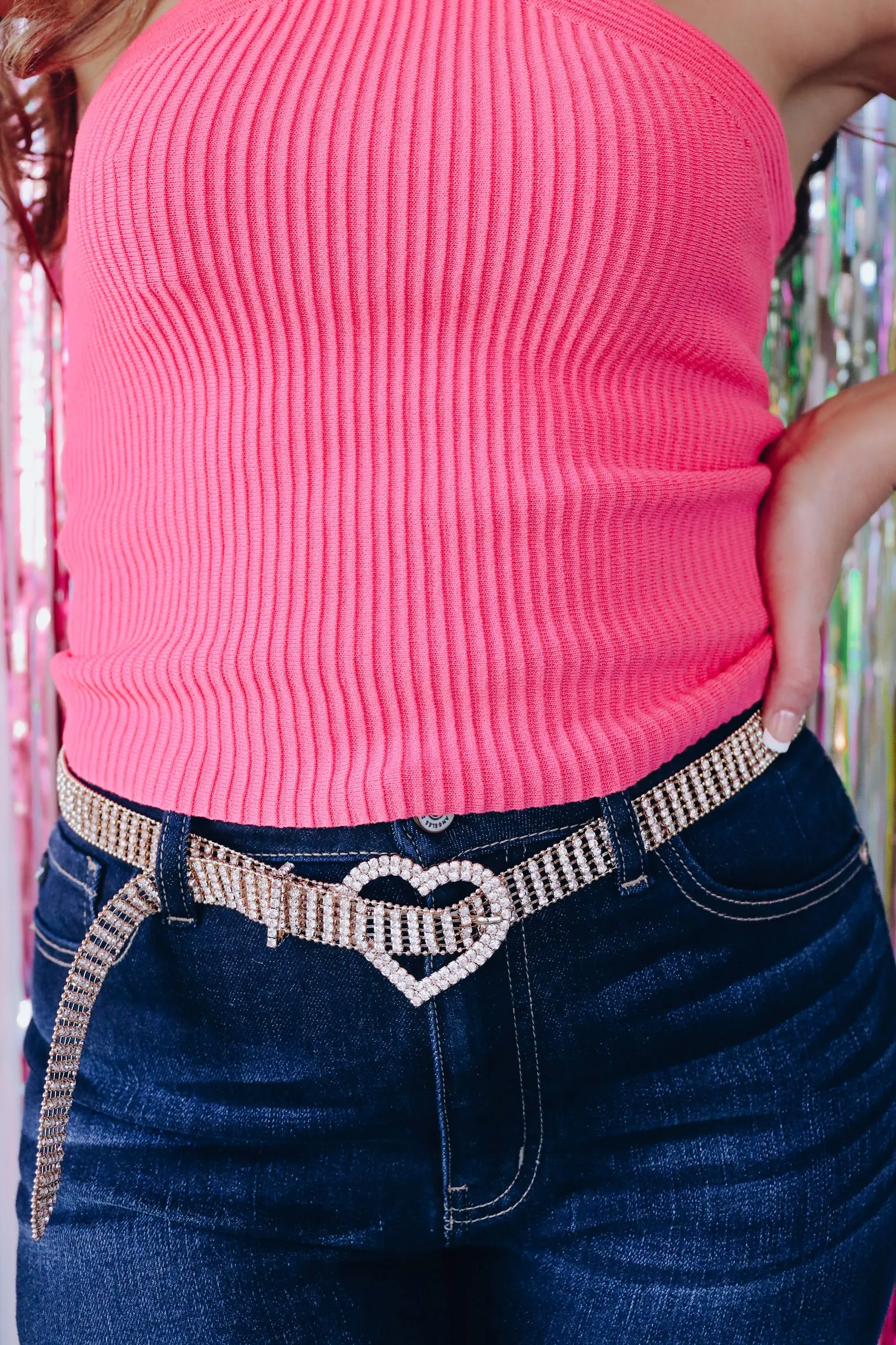 Heart Rhinestone Belt - Gold