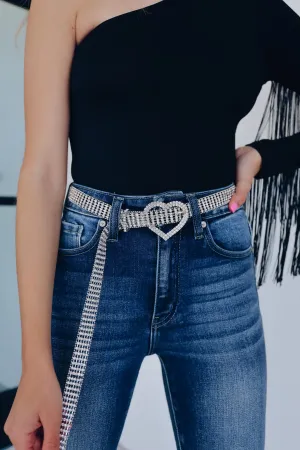 Heart Rhinestone Belt - Silver