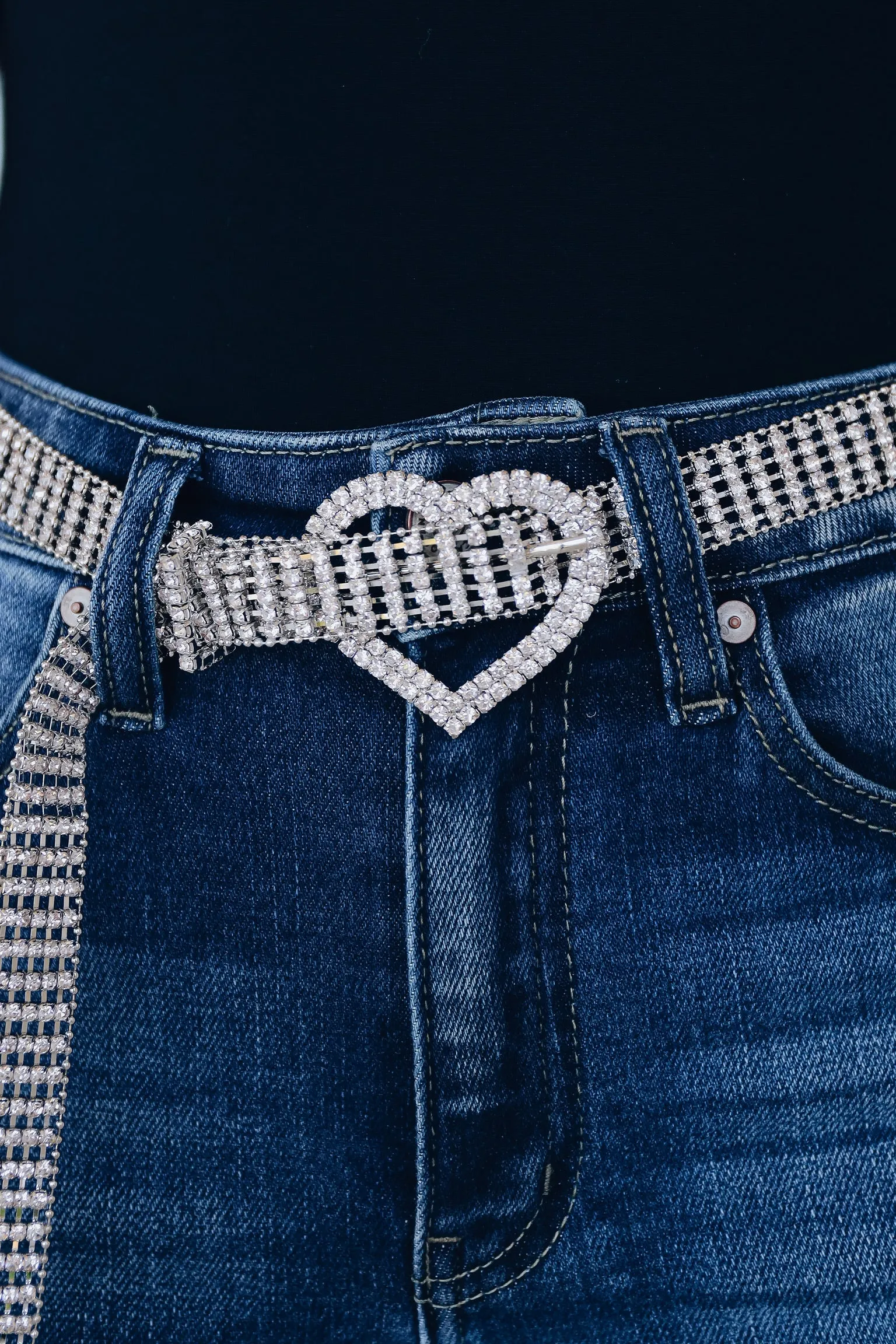 Heart Rhinestone Belt - Silver