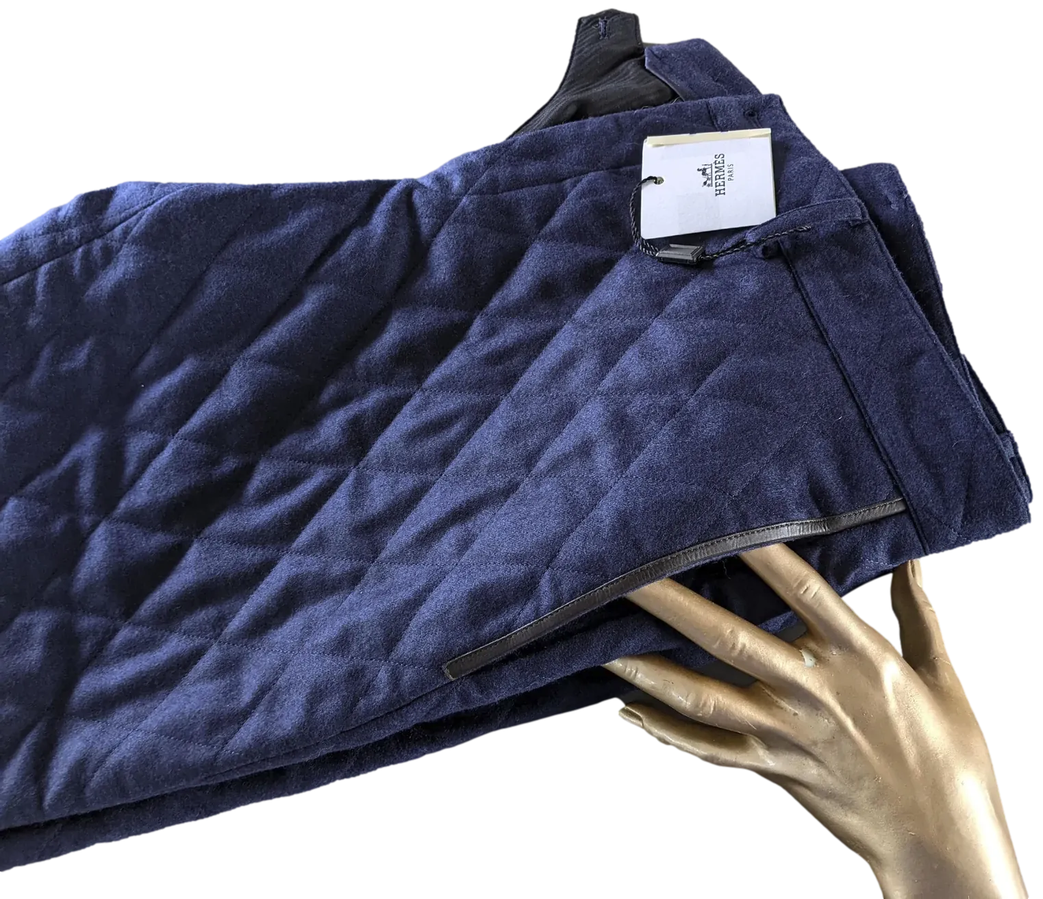 Hermes Bleu Pilote "Saint Germain" Pantalon Laine Matelasse Quilted Wool Men's Pants Sz44, BNWT!