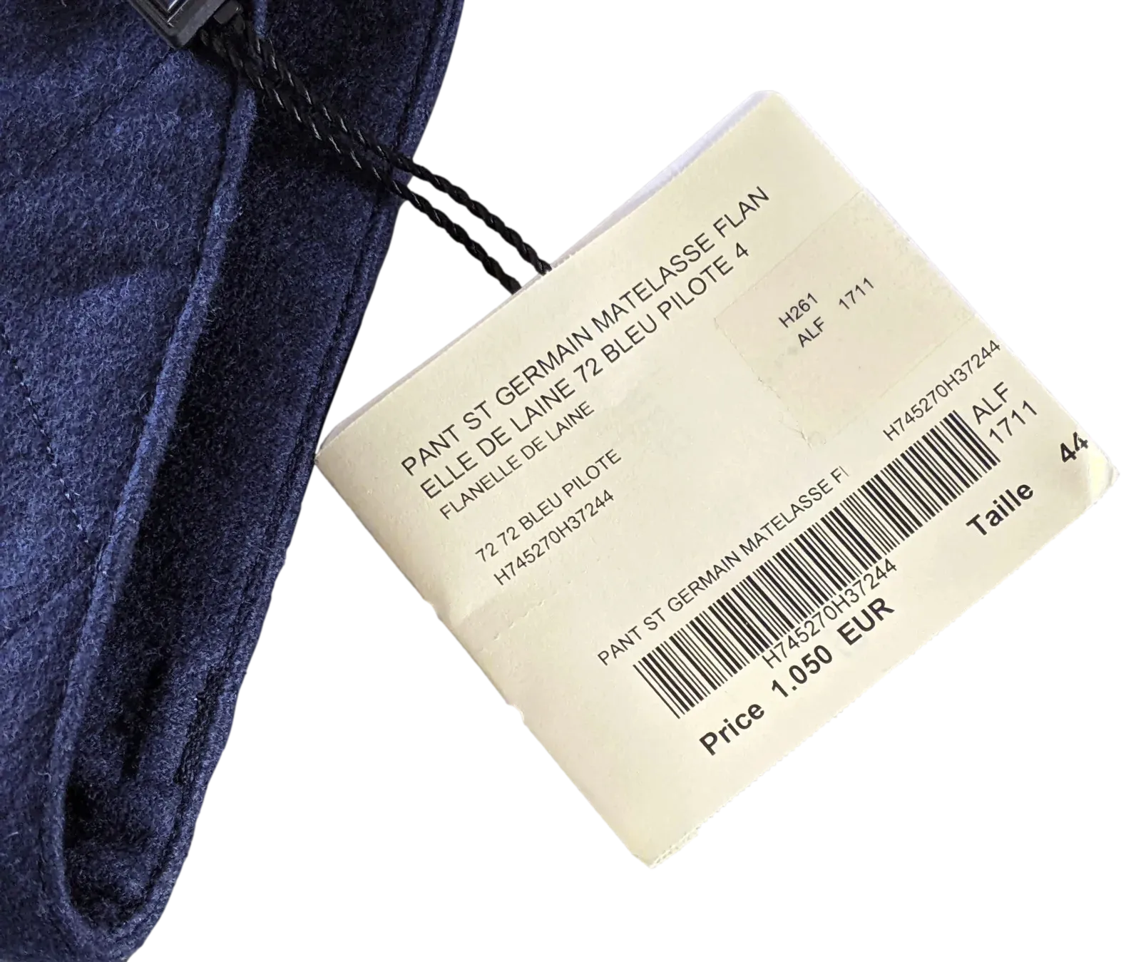 Hermes Bleu Pilote "Saint Germain" Pantalon Laine Matelasse Quilted Wool Men's Pants Sz44, BNWT!