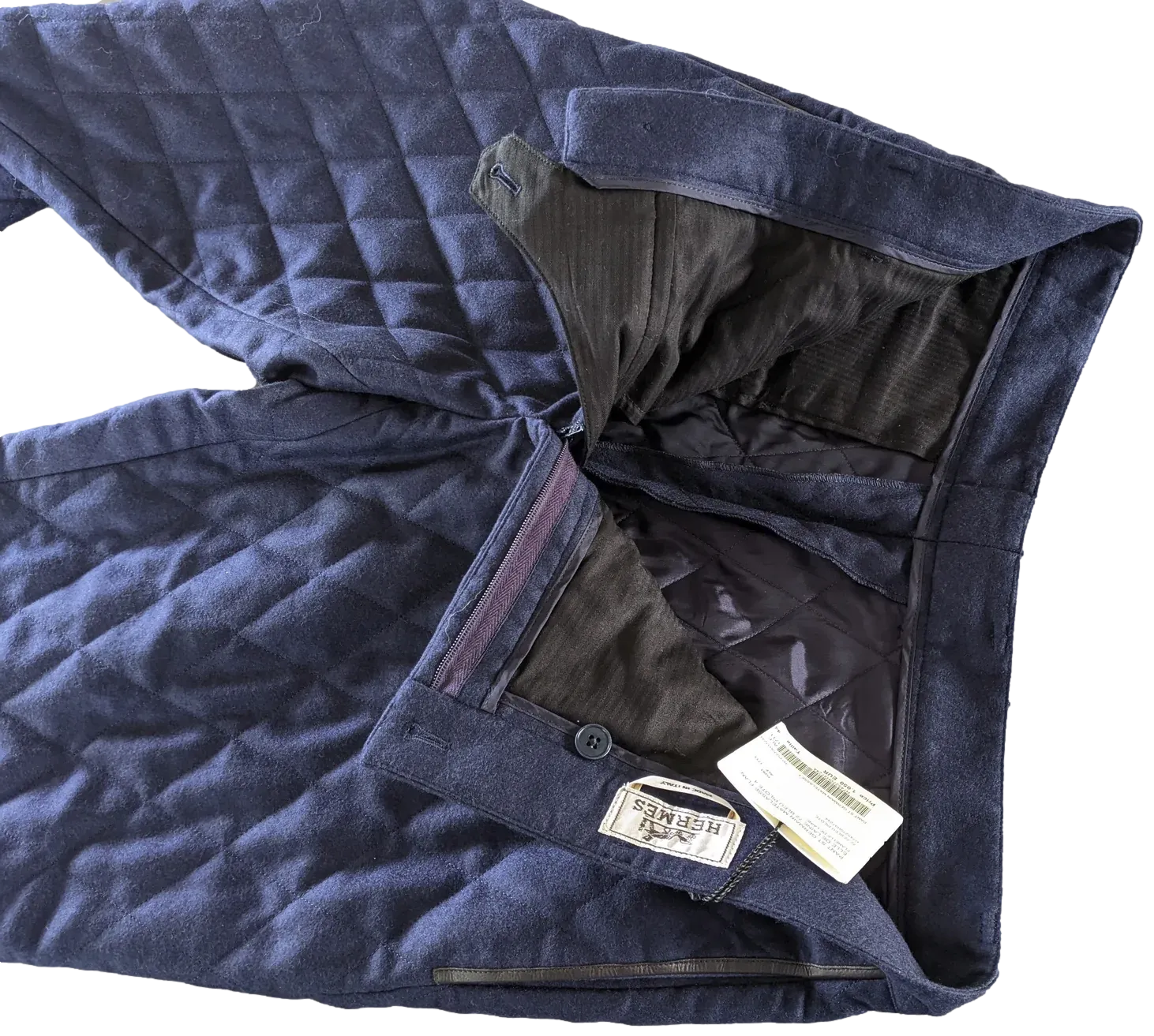 Hermes Bleu Pilote "Saint Germain" Pantalon Laine Matelasse Quilted Wool Men's Pants Sz44, BNWT!