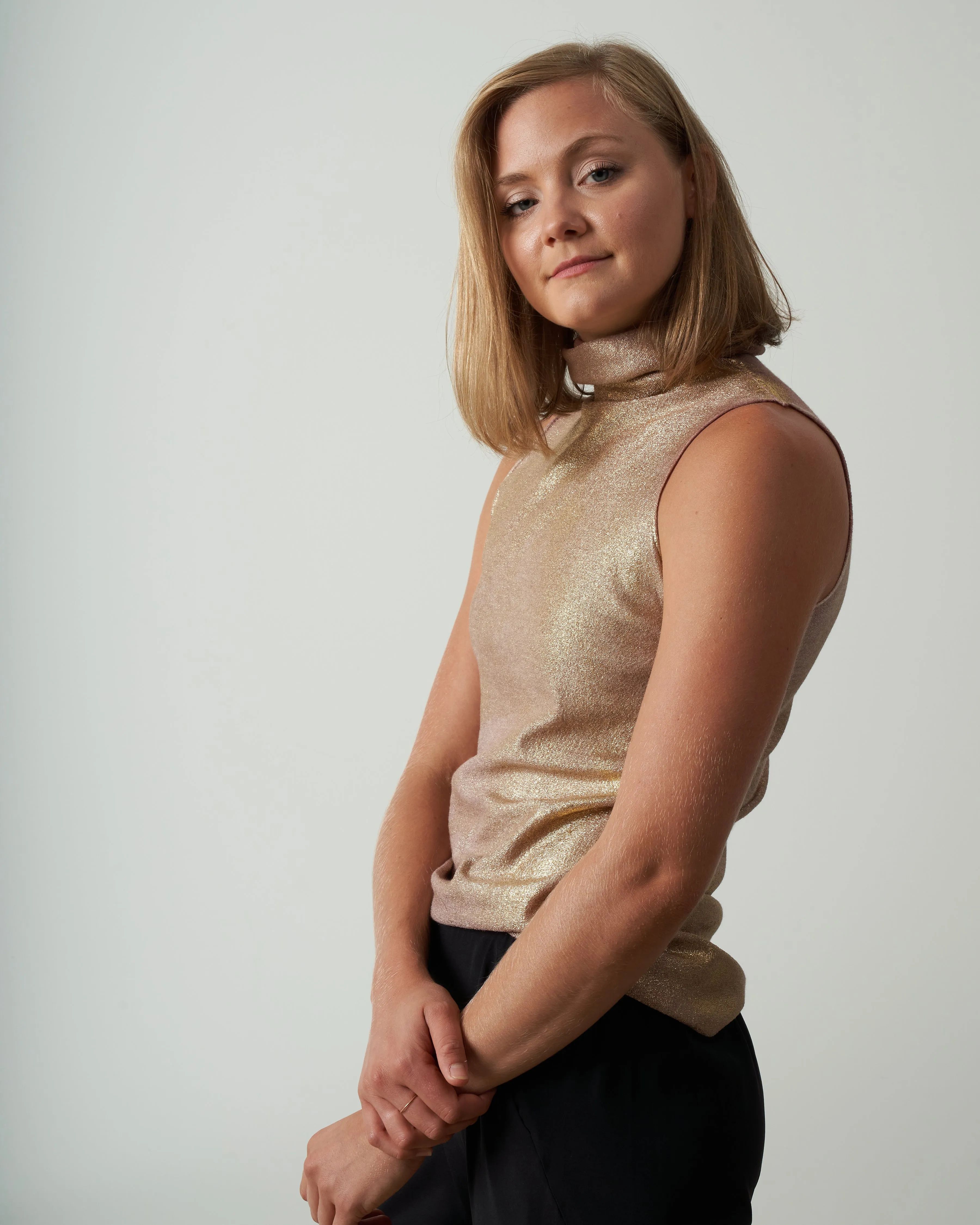 high neck stretch top with lamination - satin