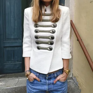 HIGH QUALITY Fashion Jacket Women's 3/4 Sleeve Double Breasted Beading Casual Jacket Outerwear