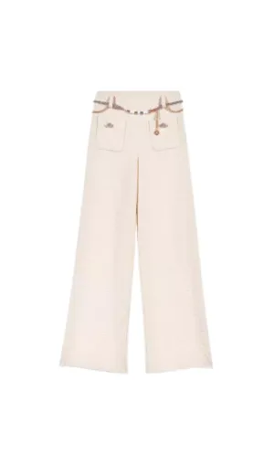 HIGH WAIST WIDE LEG TWEED TROUSERS
