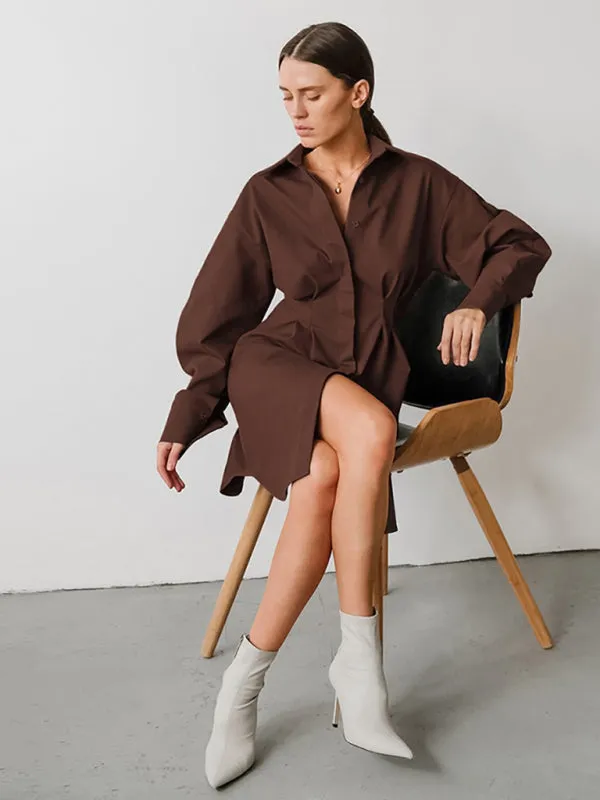 High-Waisted A-Line Shirt Dress with Button-Down Front