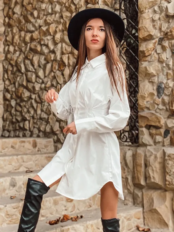 High-Waisted A-Line Shirt Dress with Button-Down Front