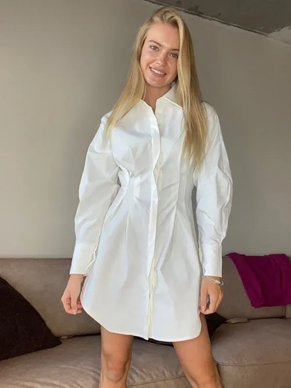 High-Waisted A-Line Shirt Dress with Button-Down Front