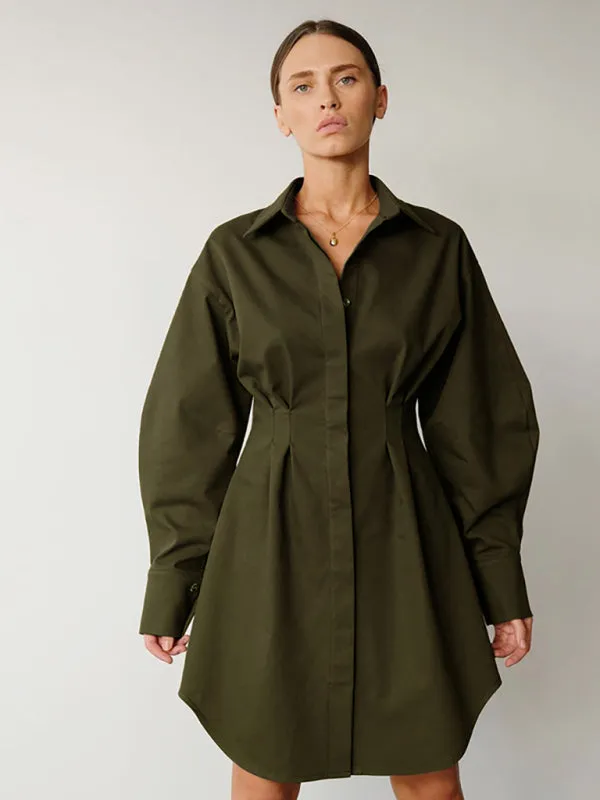 High-Waisted A-Line Shirt Dress with Button-Down Front