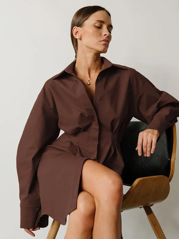 High-Waisted A-Line Shirt Dress with Button-Down Front