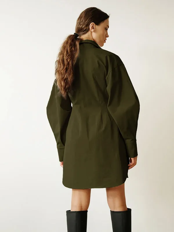 High-Waisted A-Line Shirt Dress with Button-Down Front