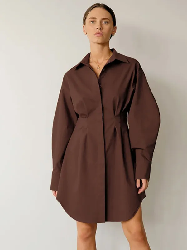 High-Waisted A-Line Shirt Dress with Button-Down Front
