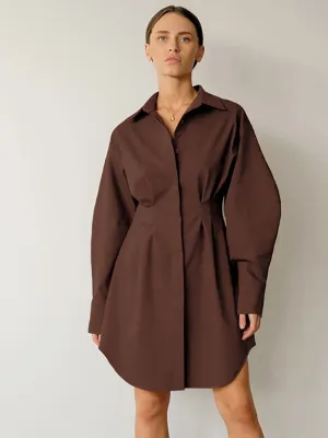 High-Waisted A-Line Shirt Dress with Button-Down Front