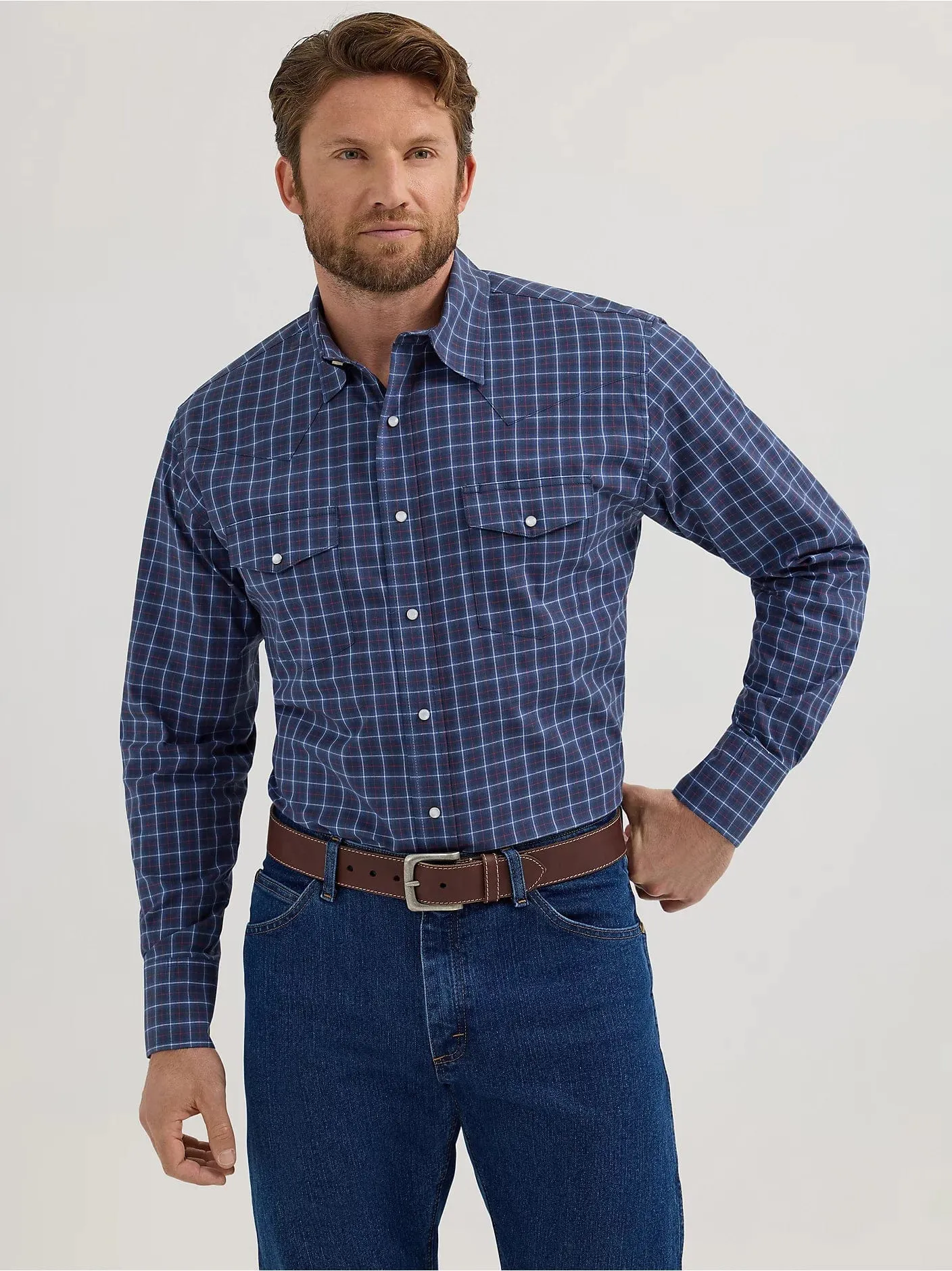INDIGO BLUE WRINKLE RESIST WRANGLER SNAP SHIRT