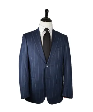 ISAIA - Blue Chalk Stripe Wool/Silk Light flannel Suit - 38R