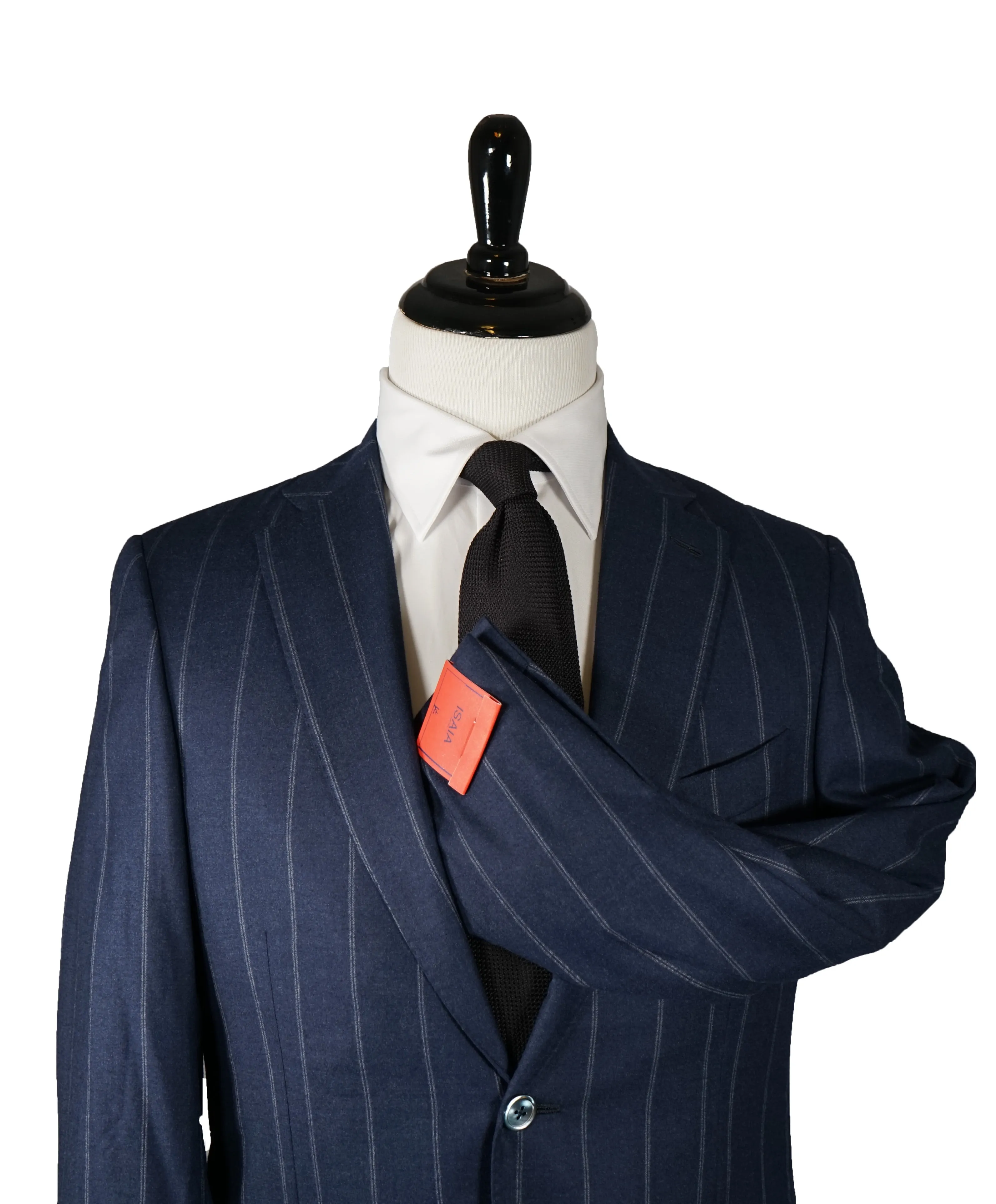 ISAIA - Blue Chalk Stripe Wool/Silk Light flannel Suit - 38R