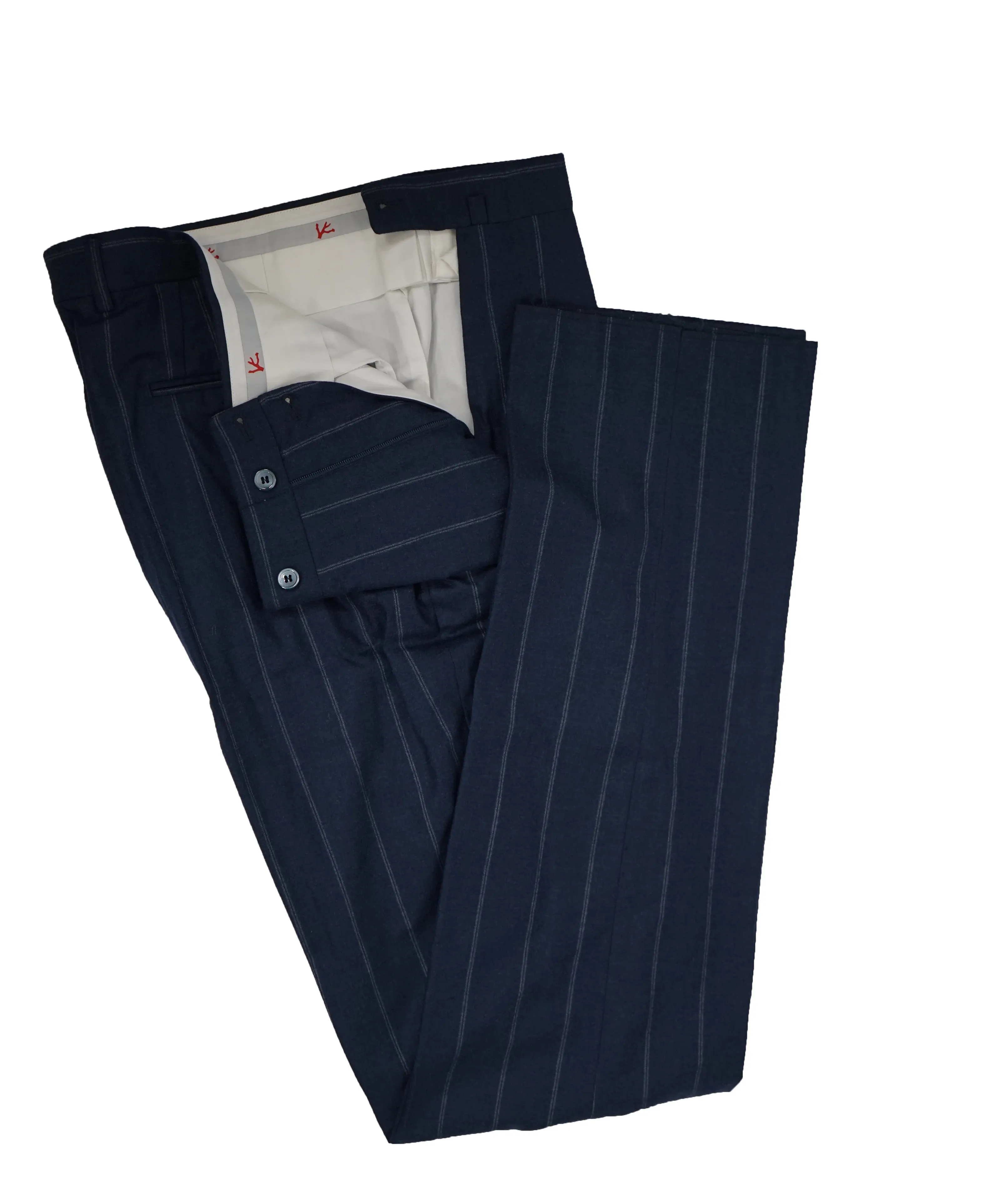 ISAIA - Blue Chalk Stripe Wool/Silk Light flannel Suit - 38R