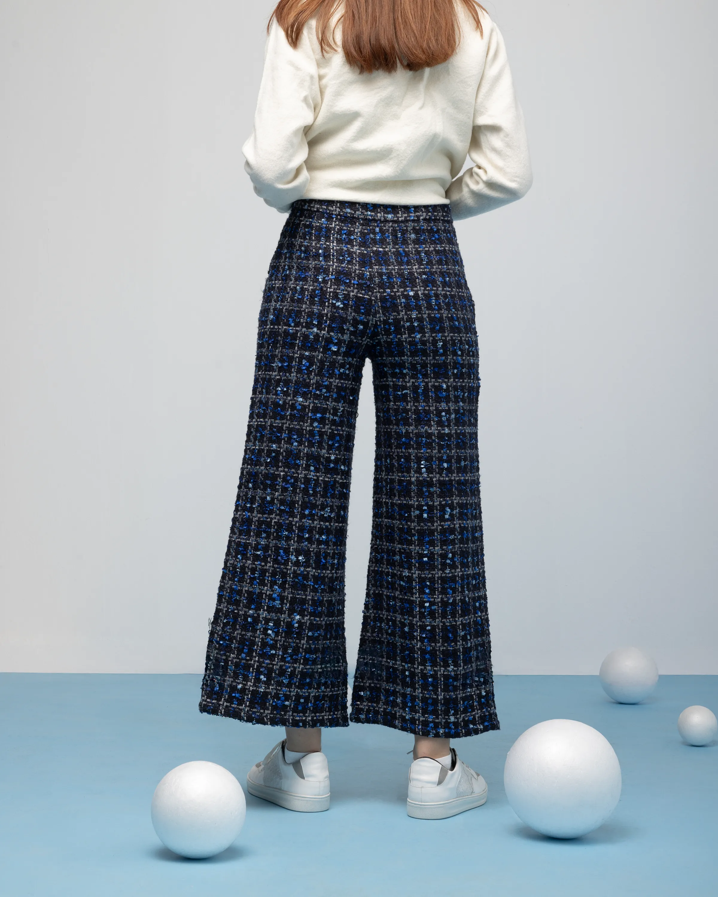 Italian Tweed Pants with Egyptian Cotton Lining in Navy Blue