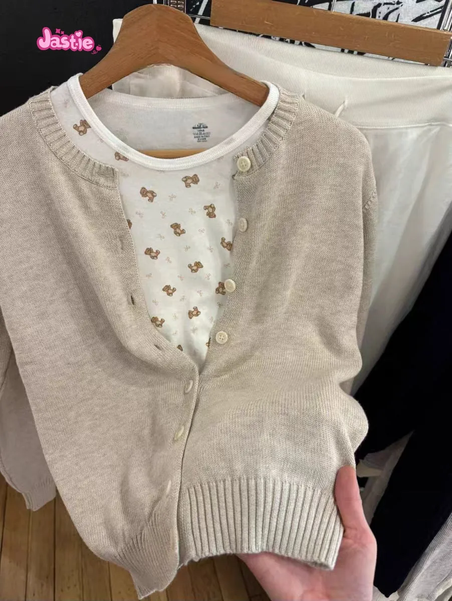 JazzHer Round Neck Solid Color Sweet Winter Sweater 2025 New Autumn Retro Women Jackets Single Breasted Basis Casual Female Coats Top