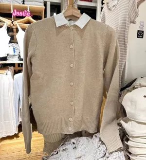 JazzHer Round Neck Solid Color Sweet Winter Sweater 2025 New Autumn Retro Women Jackets Single Breasted Basis Casual Female Coats Top