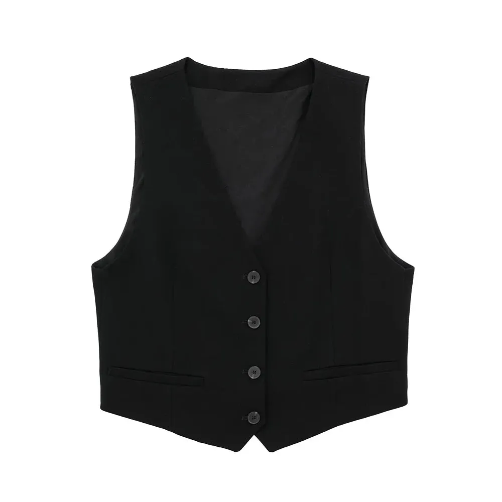 JazzHer Women Fashion Front Button Linen Waistcoat Vintage V Neck Sleeveless Female Outerwear Chic Vest Tops
