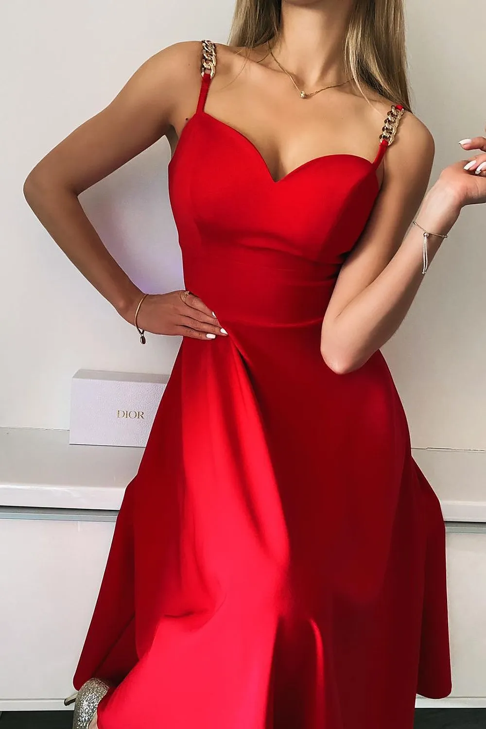Jersa Bright Red Elegant Evening Dress
