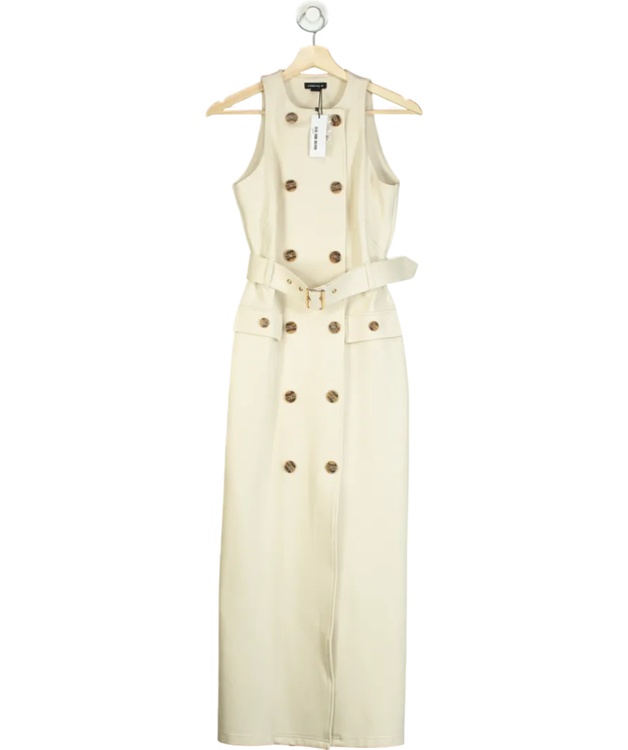 Karen Millen Cream Ponte Button Detail Belted Midi Dress UK XS