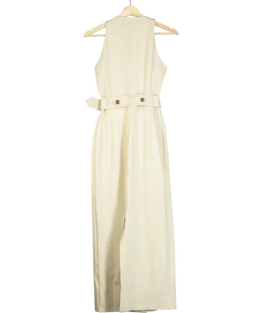 Karen Millen Cream Ponte Button Detail Belted Midi Dress UK XS