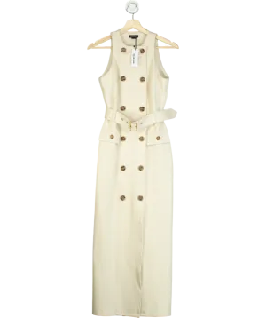 Karen Millen Cream Ponte Button Detail Belted Midi Dress UK XS