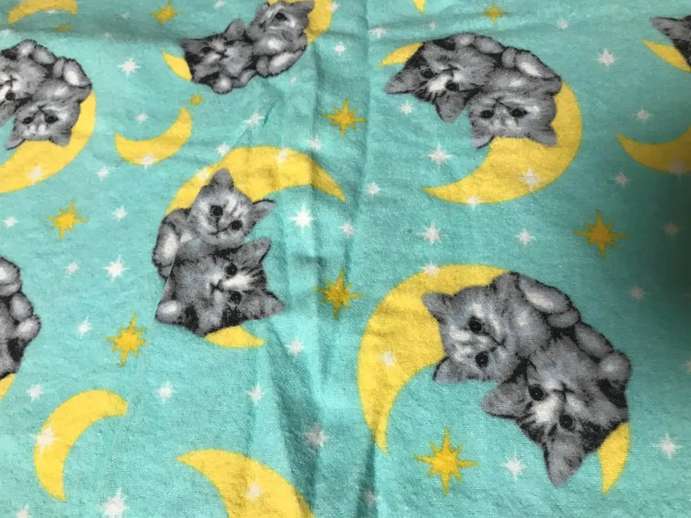 Kitties with Crescent Moons Flannel Fabric for Sewing, Quilting or Crafts