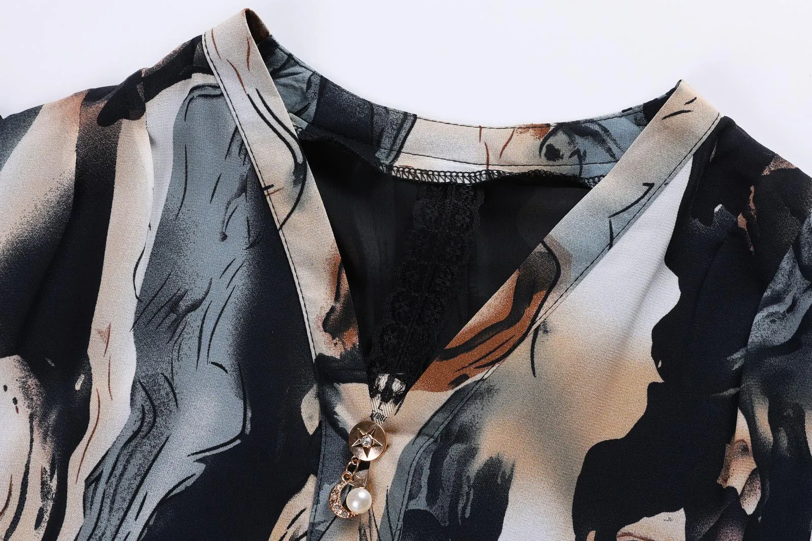 Knee-Length Floral Print Satin Dress with Stylish V-Neck