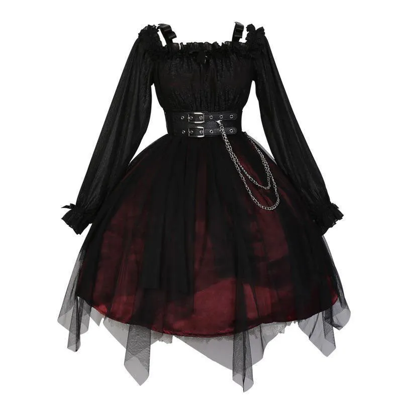 Lace Mesh Belted Dress