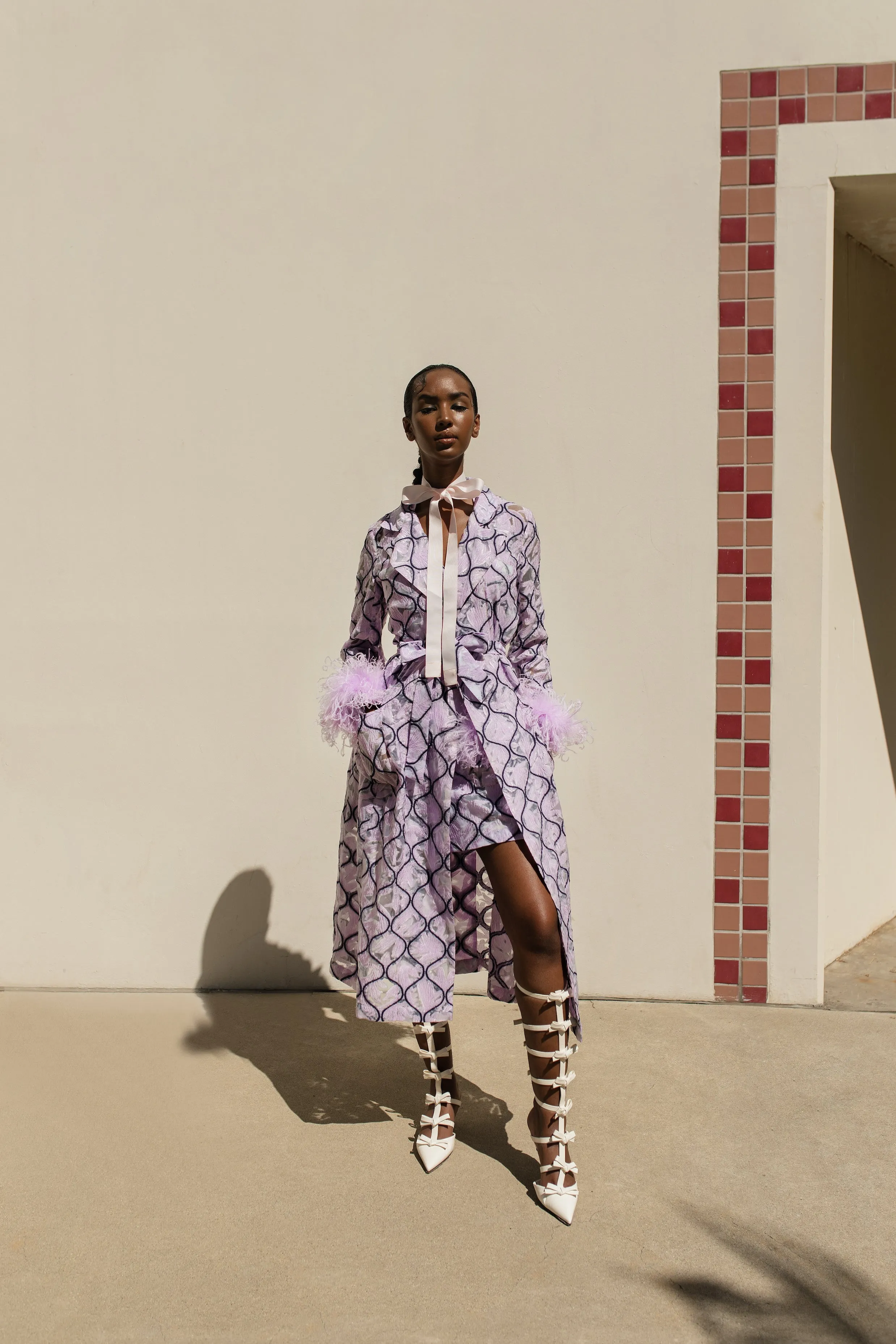 Lavender Coat № 23 With Detachable Feathers Cuffs