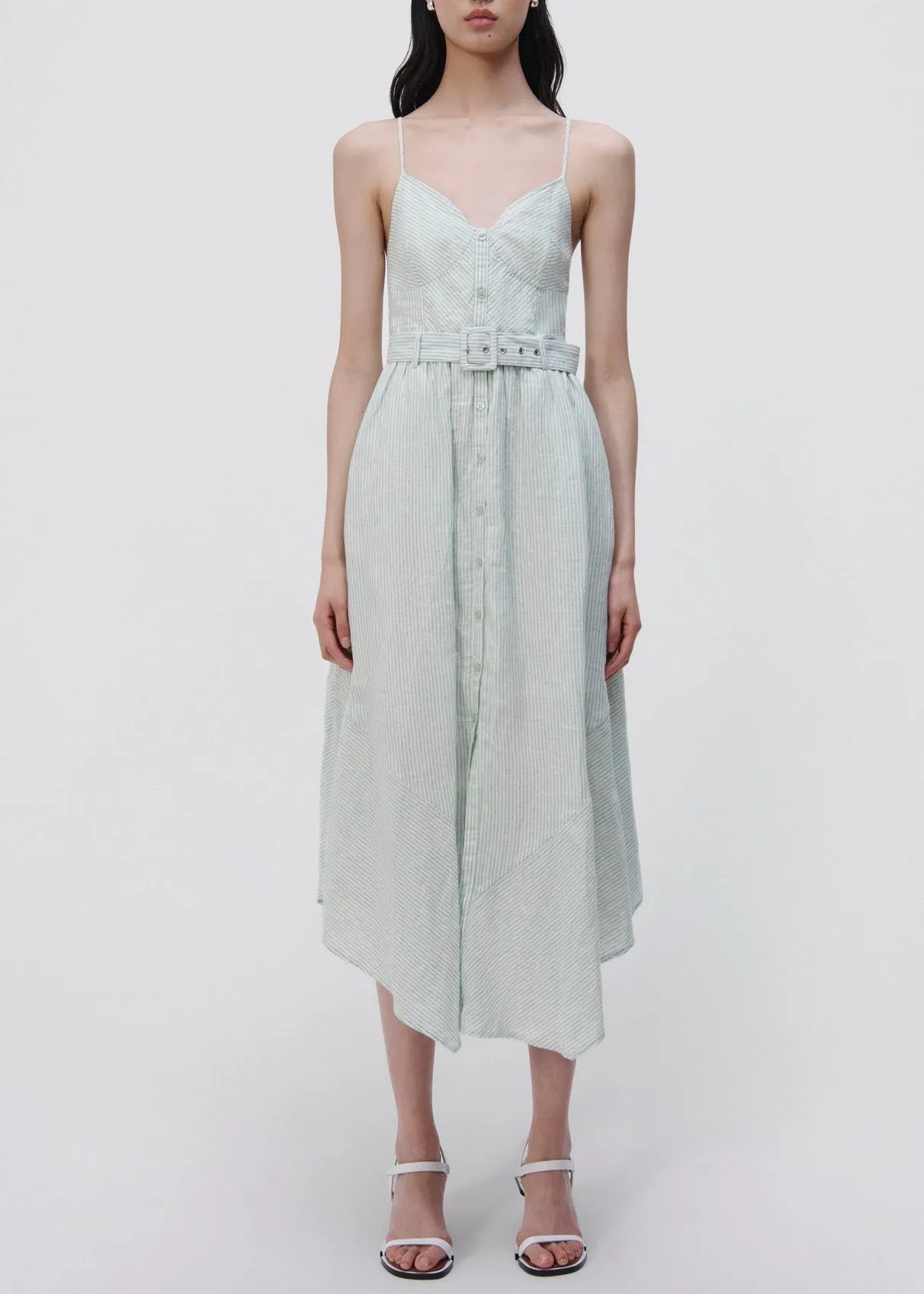 Leighton Striped Linen Belted Midi Dress (Spring Dress)