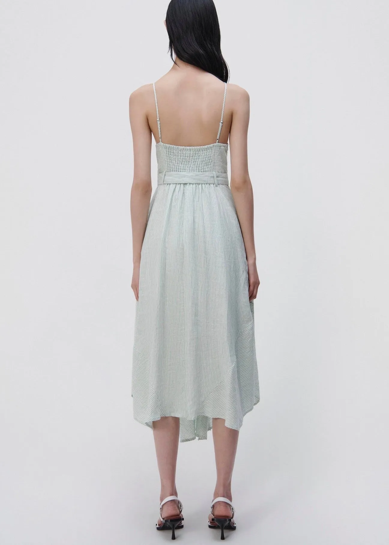 Leighton Striped Linen Belted Midi Dress (Spring Dress)