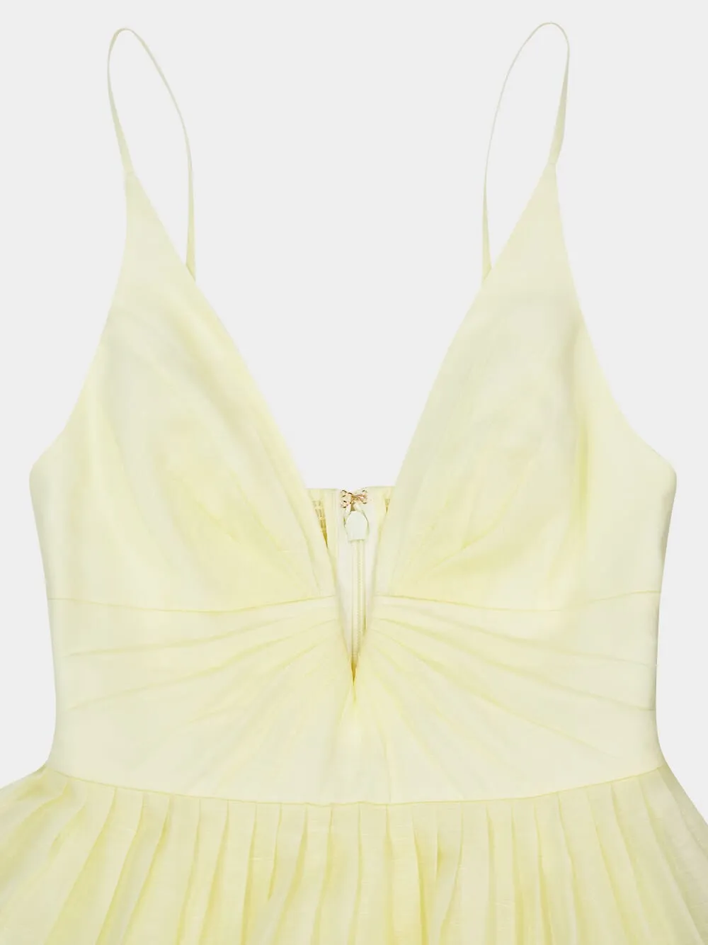Lemon Silk-Linen V-Neck Mini Dress