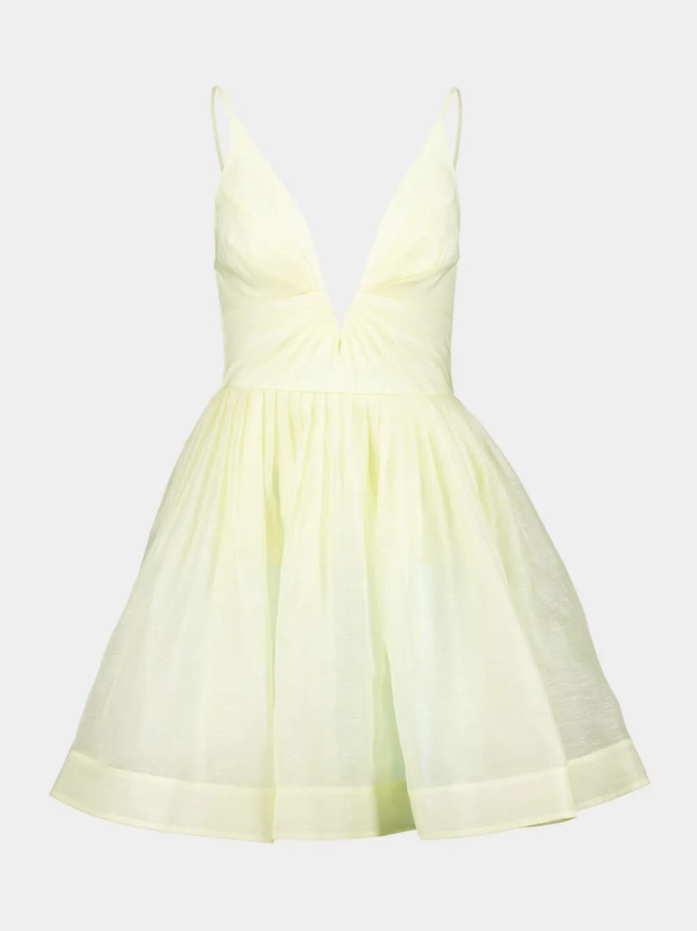Lemon Silk-Linen V-Neck Mini Dress