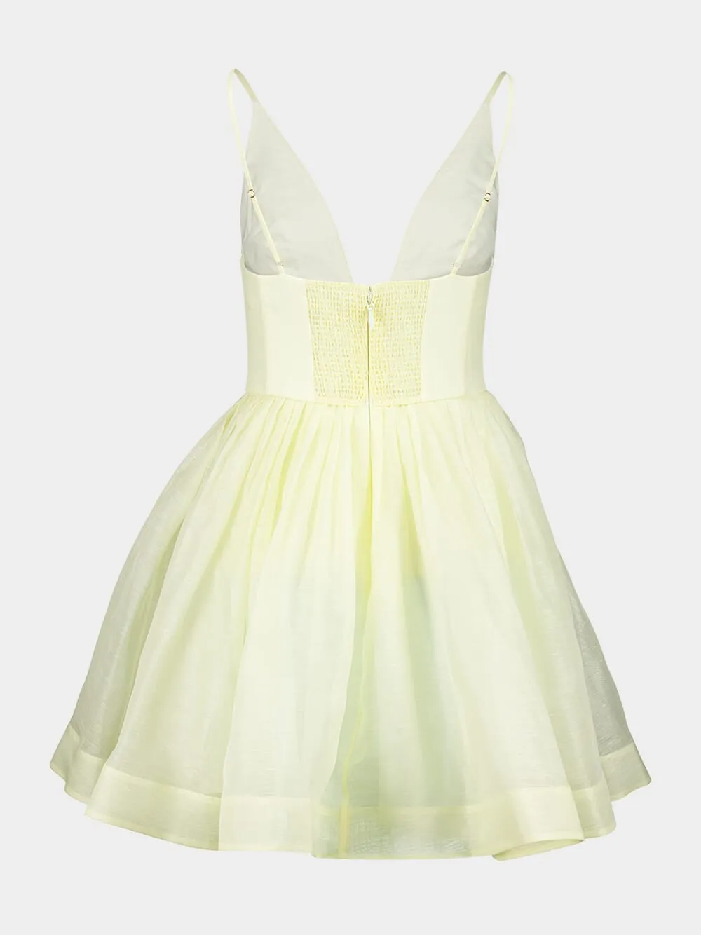 Lemon Silk-Linen V-Neck Mini Dress