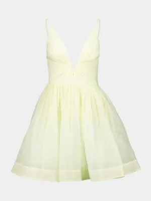 Lemon Silk-Linen V-Neck Mini Dress