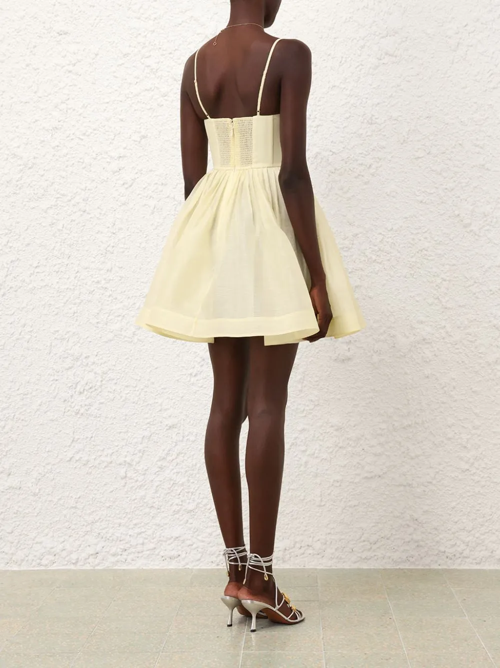 Lemon Silk-Linen V-Neck Mini Dress