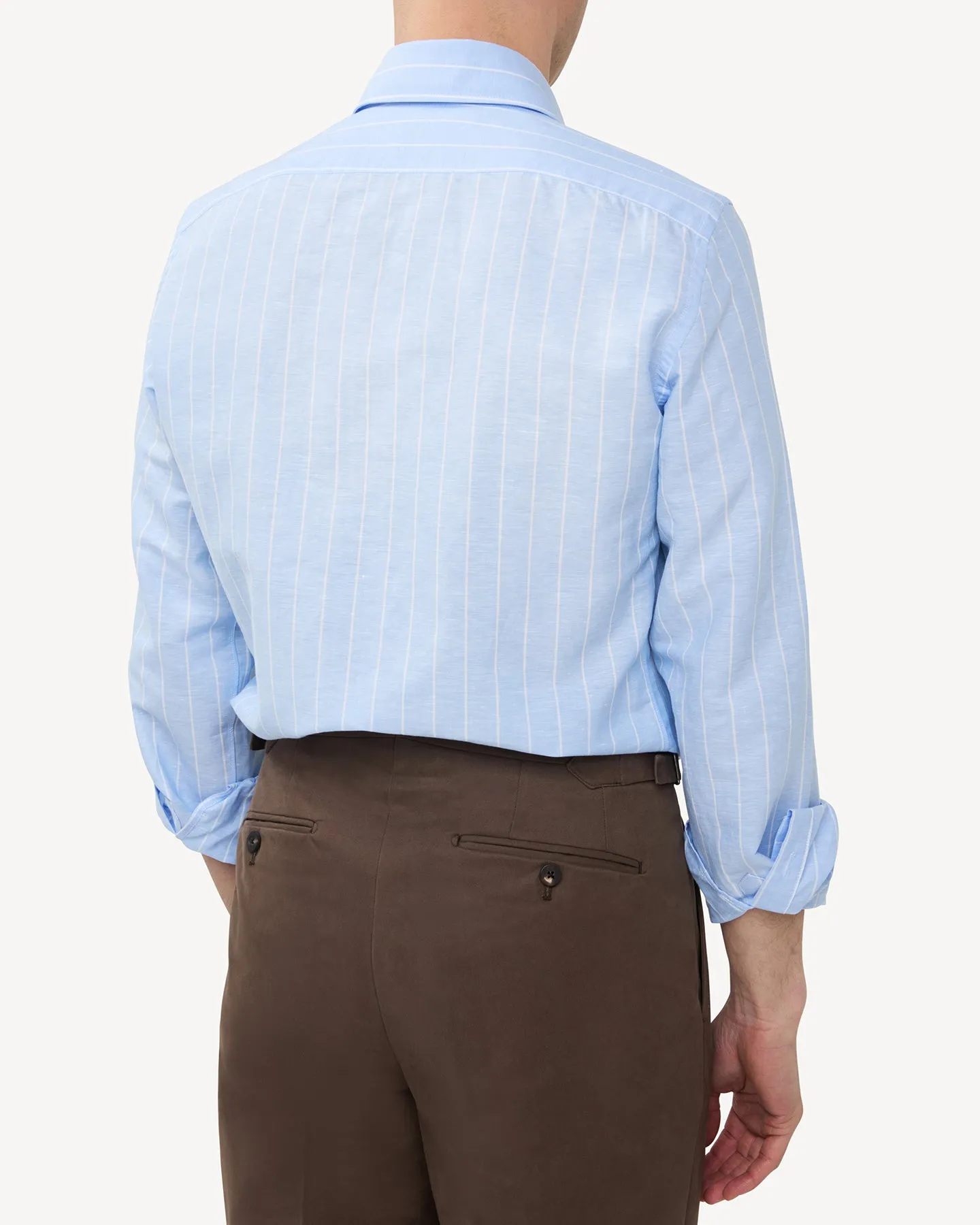 Light Blue Reverse Stripe Cotton Linen Spread Collar Shirt