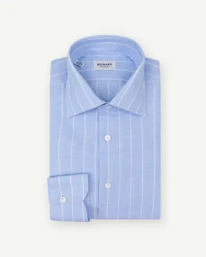 Light Blue Reverse Stripe Cotton Linen Spread Collar Shirt